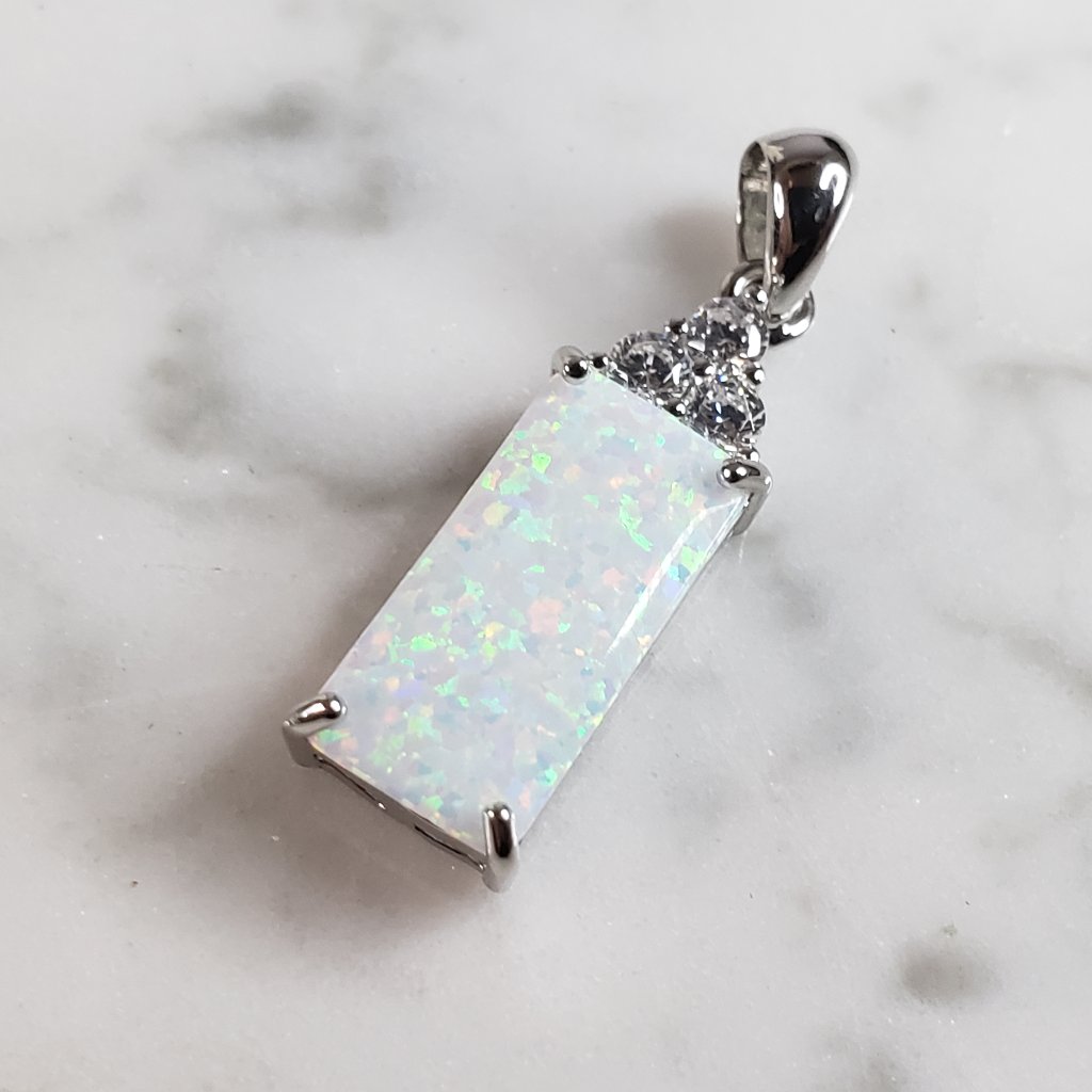 Womens Sterling Silver Opal Stone Pendant 2.0g E4105